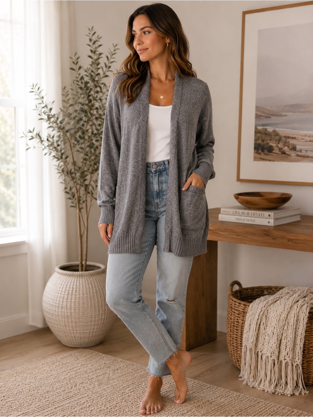 Banana Republic Italian Yarn Wool Cashmere Open Front Cardigan Gray | Small